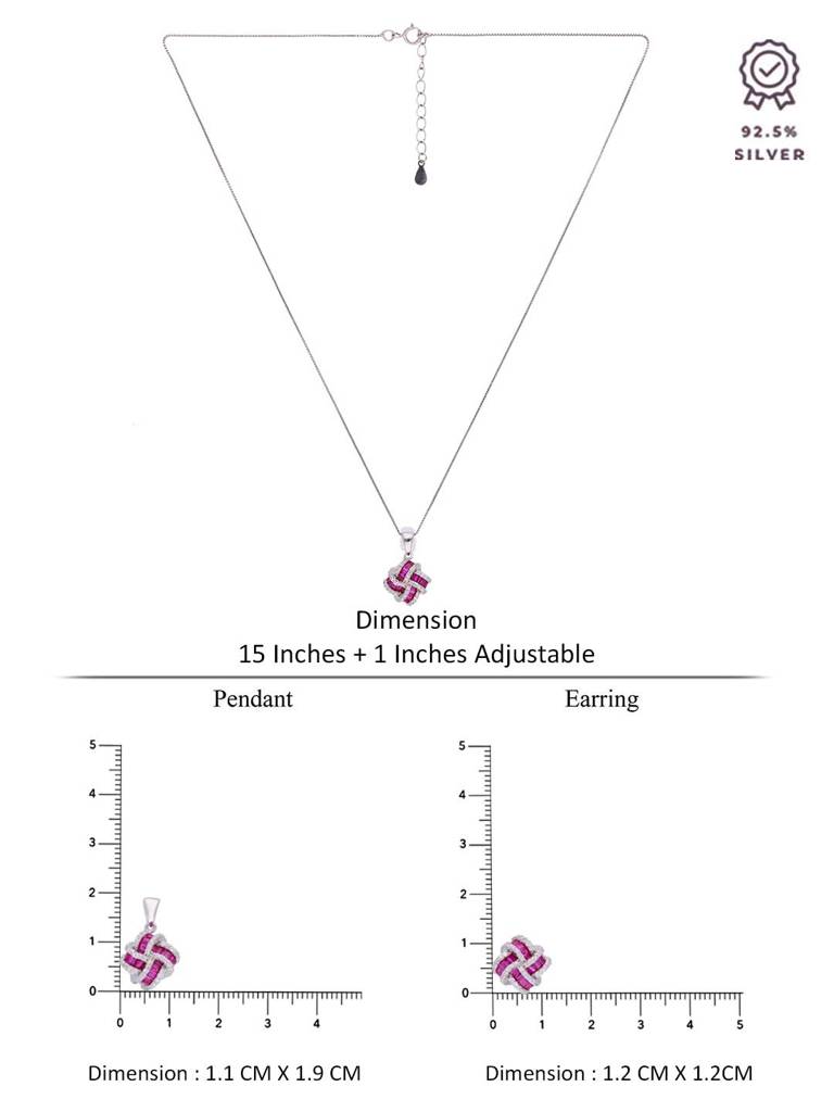 Sterling Pink Knotted Brilliance Pendant With Chain & Earrings Set : PSCP116-S-NA