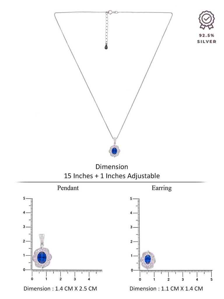 Sterling Blooming Blues Pave Pendant With Chain & Earrings Set : PSCP118-S-NA
