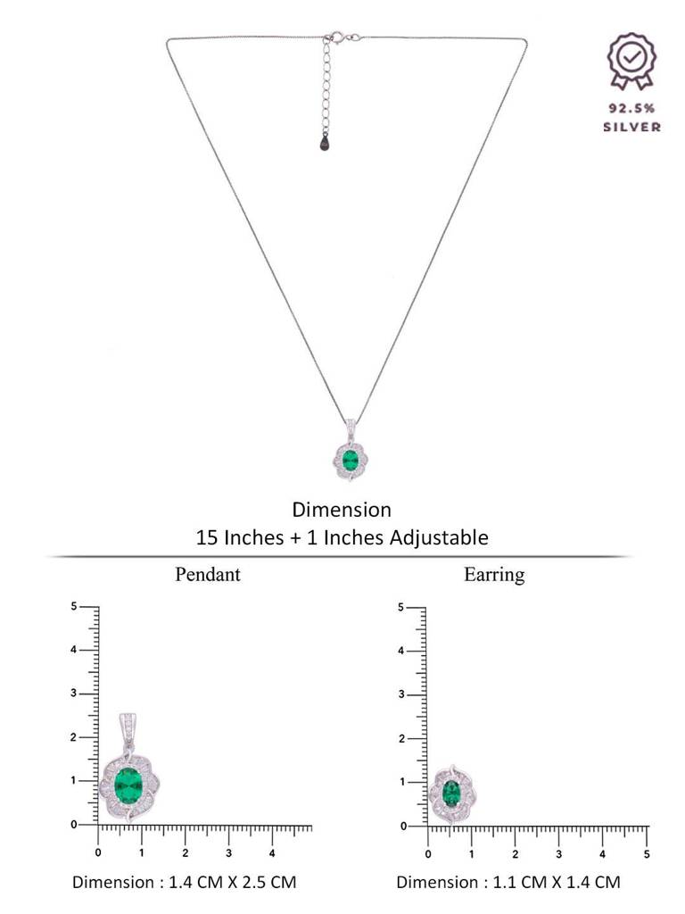 Sterling Blooming Blues Green Pendant With Chain & Earrings Set : PSCP119-S-NA