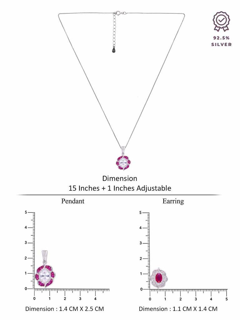 Sterling Blooming Blues Pink Pendant With Chain & Earrings Set : PSCP120-S-NA