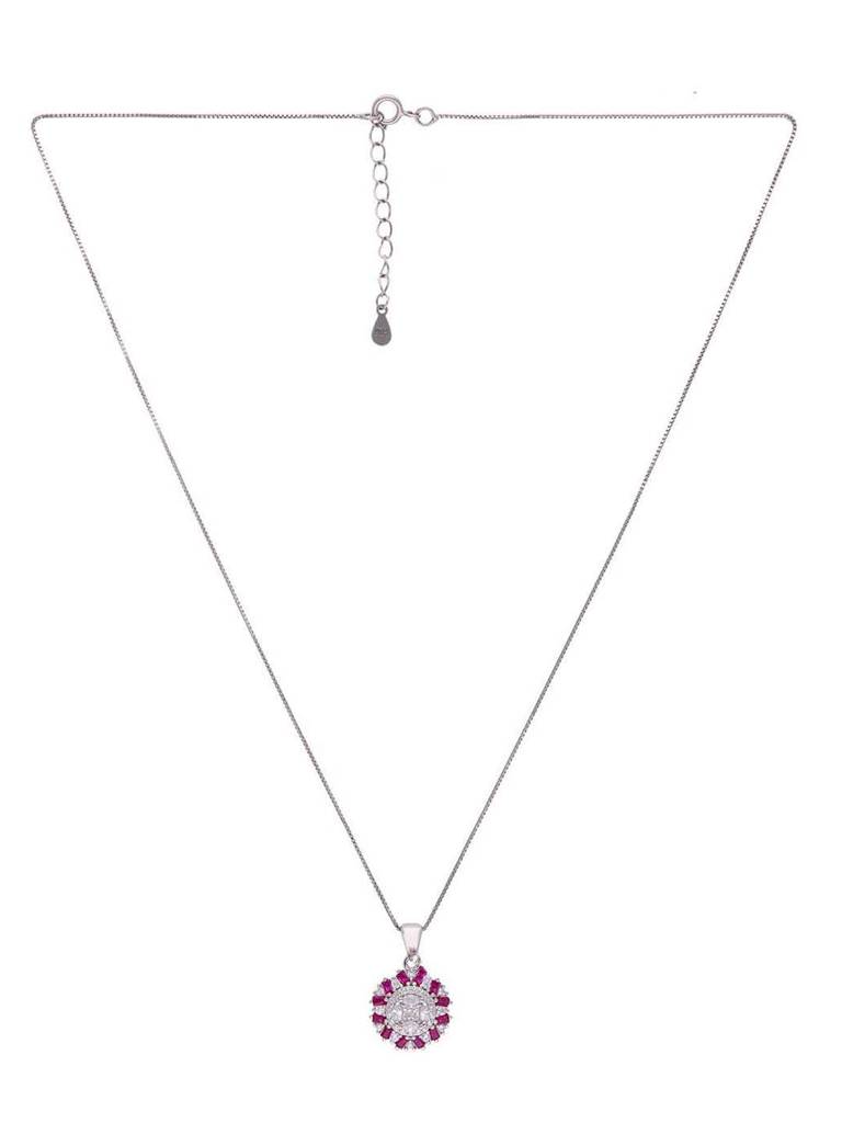 Sterling Sparkling Sun Pink Pave Pendant With Chain & Earrings Set : PSCP122-S-NA