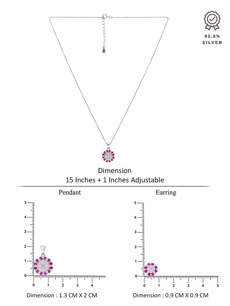 Sterling Sparkling Sun Pink Pave Pendant With Chain & Earrings Set : PSCP122-S-NA