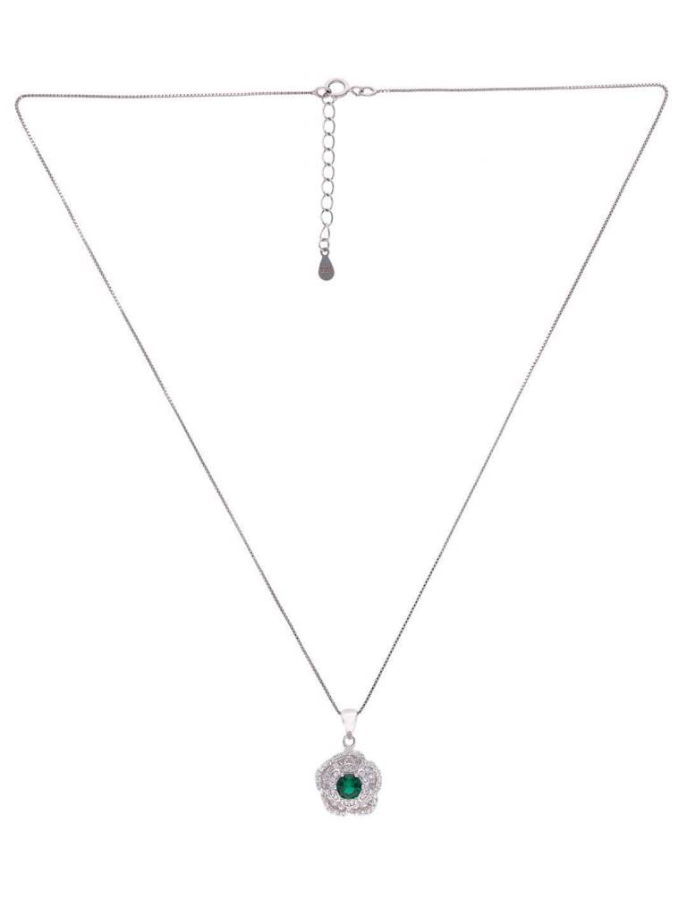 Sterling Zircon Floral Pendant With Chain & Earrings Set : PSCP130-S-NA