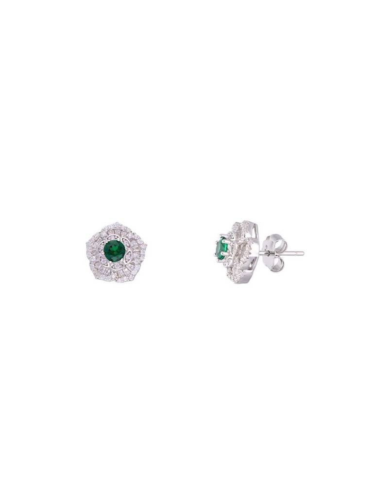 Sterling Zircon Floral Pendant With Chain & Earrings Set : PSCP130-S-NA