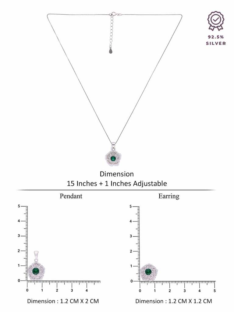 Sterling Zircon Floral Pendant With Chain & Earrings Set : PSCP130-S-NA