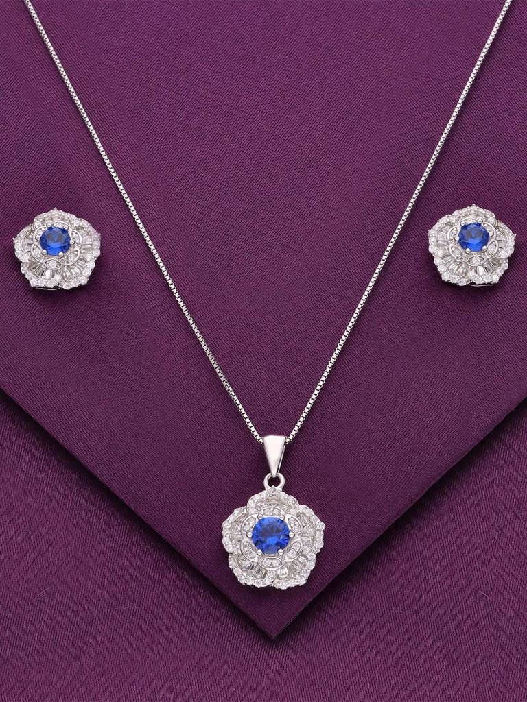 Sterling Green Zircon Floral Pendant With Chain & Earrings Set : PSCP131-S-NA