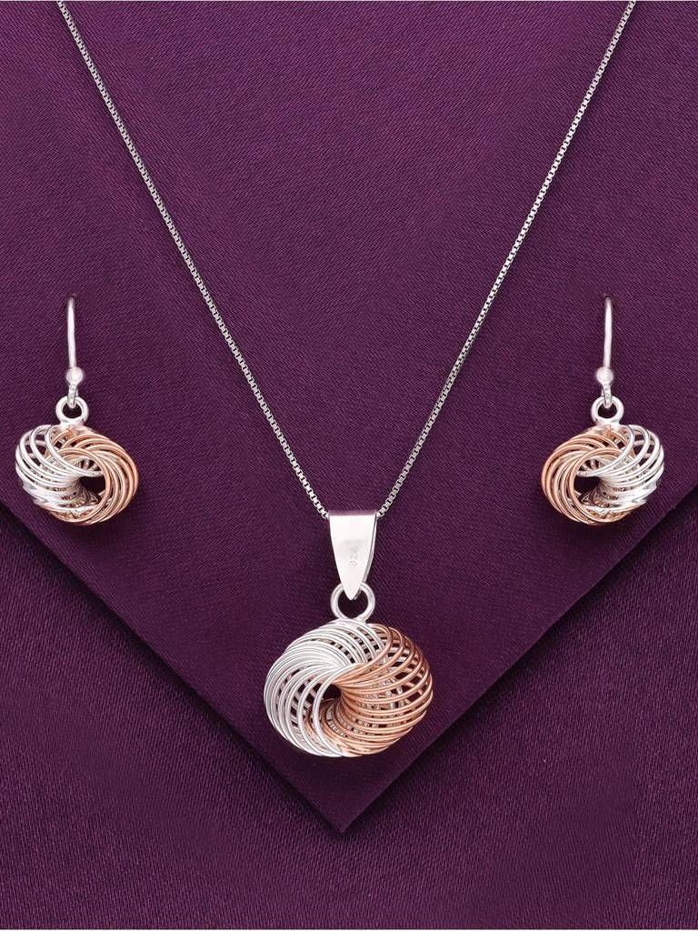 Sterling Twinkling Twirl Pendant With Chain & Earrings Set : PSCP133-S-NA