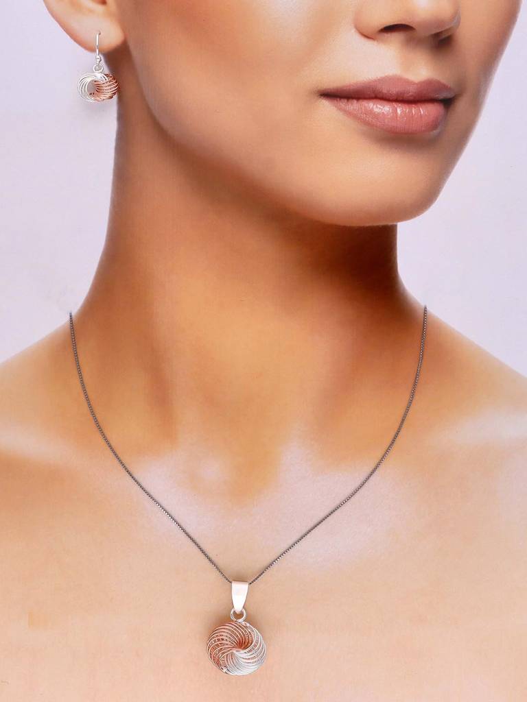 Sterling Twinkling Twirl Pendant With Chain & Earrings Set : PSCP133-S-NA