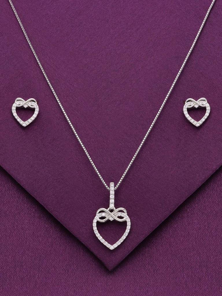 Sterling Infinity Bond Heart Pendant With Chain & Earrings Set : PSCP140-S-NA