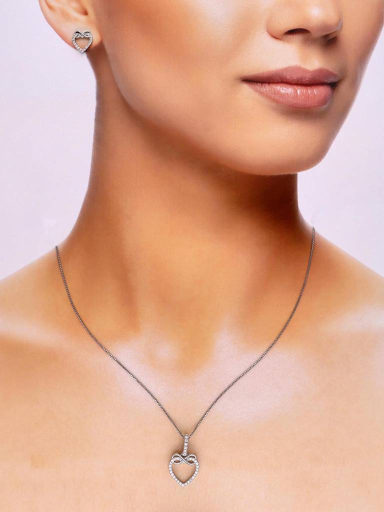 Sterling Infinity Bond Heart Pendant With Chain & Earrings Set : PSCP140-S-NA