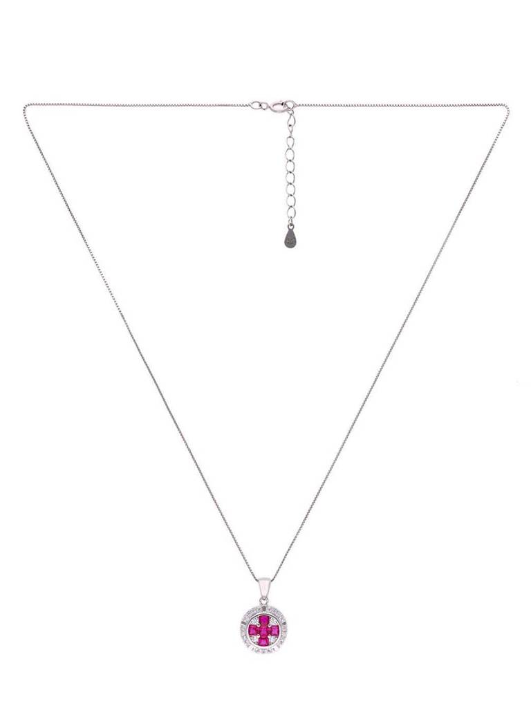 Sterling Stylish Pink & White Zircon Pendant With Chain & Earrings Set : PSCP144-S-NA