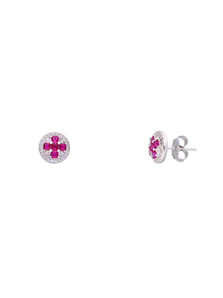 Sterling Stylish Pink & White Zircon Pendant With Chain & Earrings Set : PSCP144-S-NA