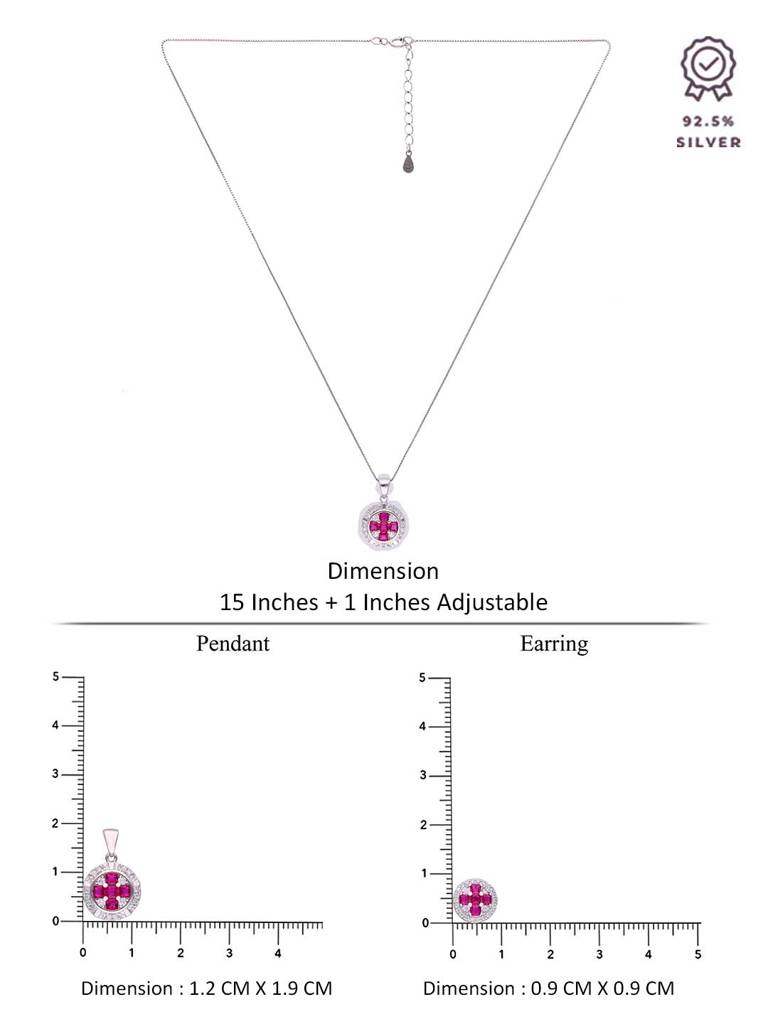 Sterling Stylish Pink & White Zircon Pendant With Chain & Earrings Set : PSCP144-S-NA