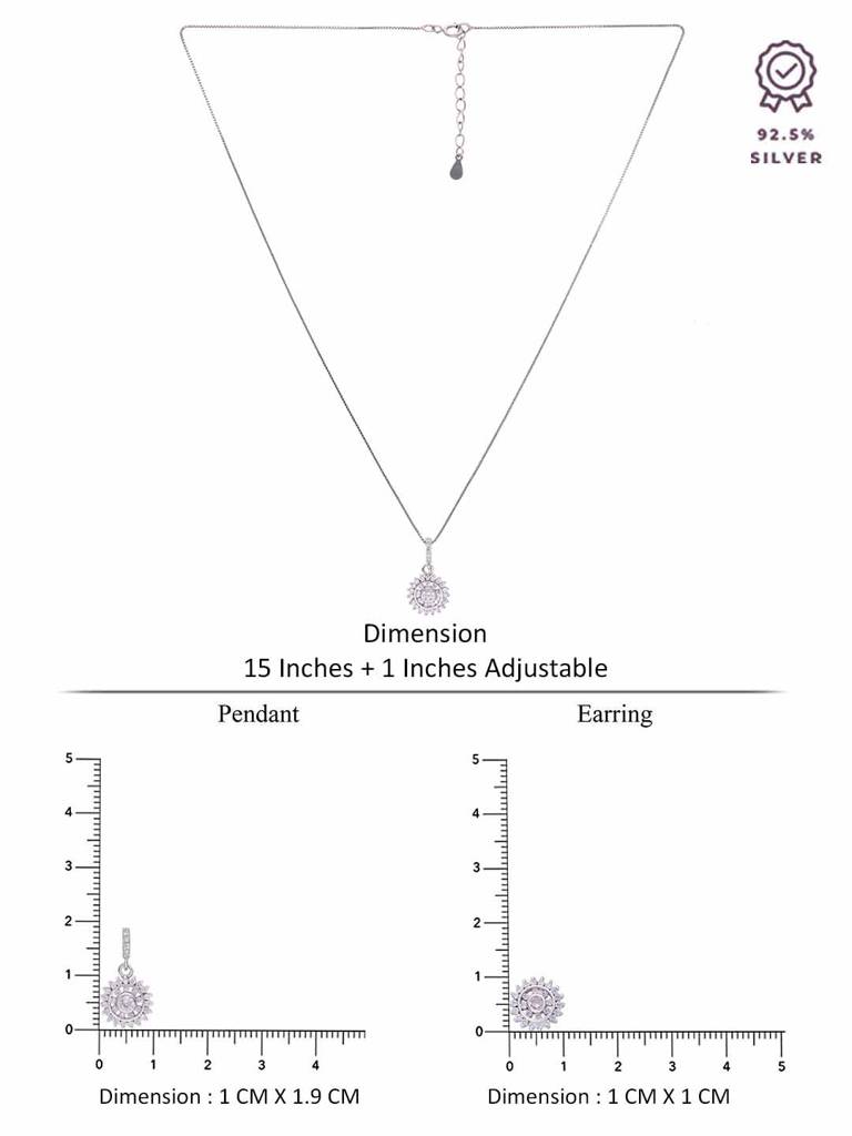 Sterling Shining Sun Flare Zircon Pendant With Chain & Earrings Set : PSCP159-S-NA
