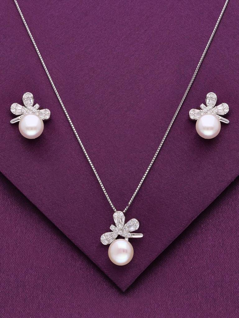 Sterling Pearly Crystal Dragonfly Pendant With Chain & Earrings Set : PSCP177-S-NA