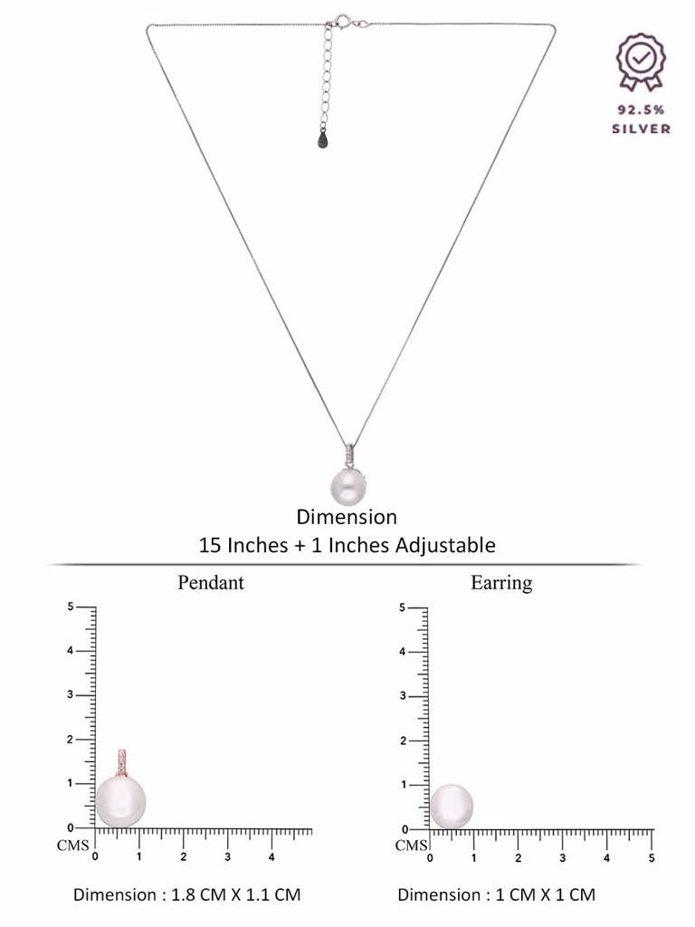 Sterling Royal Shimmer Pearl Pendant With Chain & Earrings Set : PSCP186-S-NA