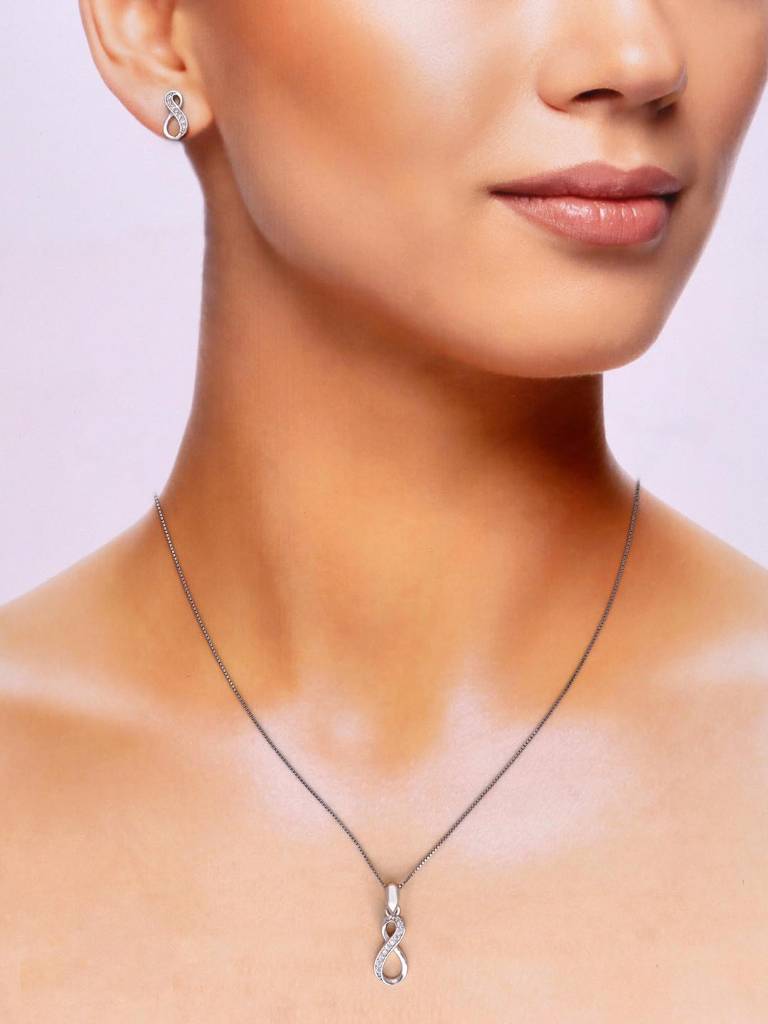 Sterling Studded Infinity Pendant With Chain Set : PSCP188-S-NA