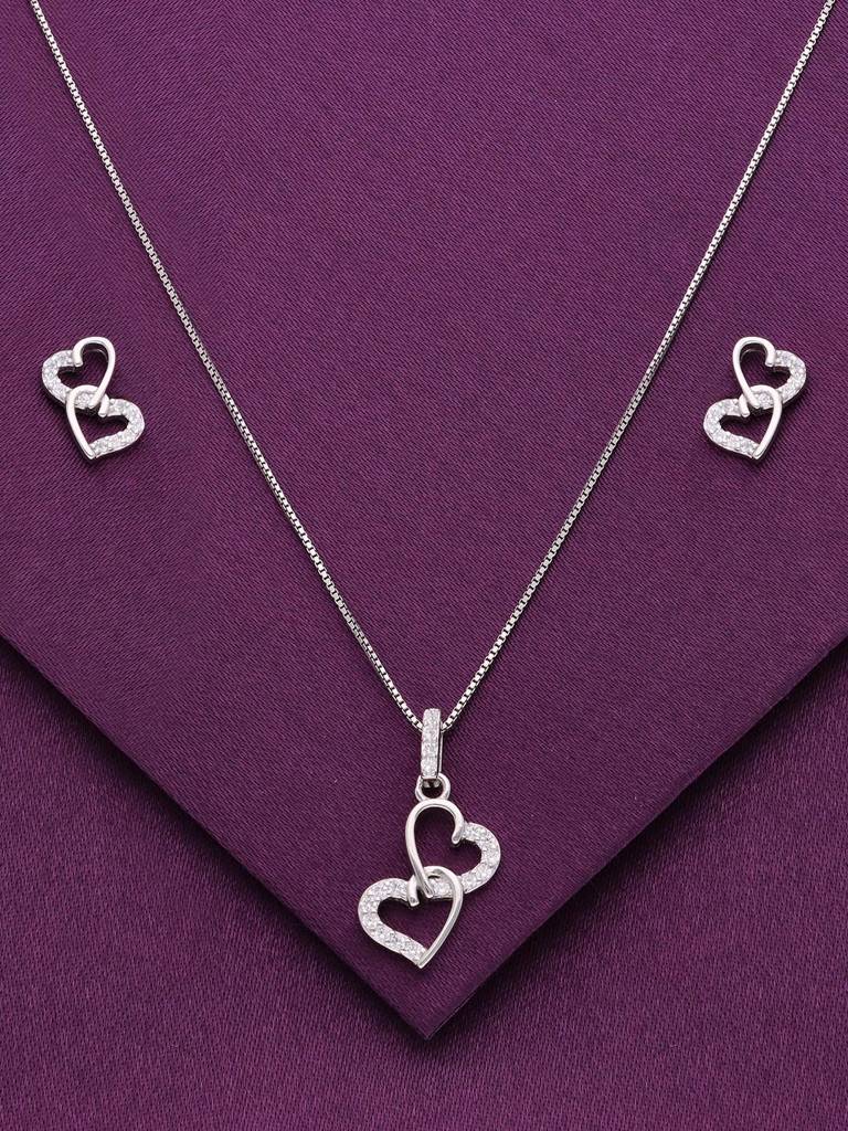Sterling Bedazzling Beauty Heart Pendant With Chain & Earrings Set : PSCP198-S-NA