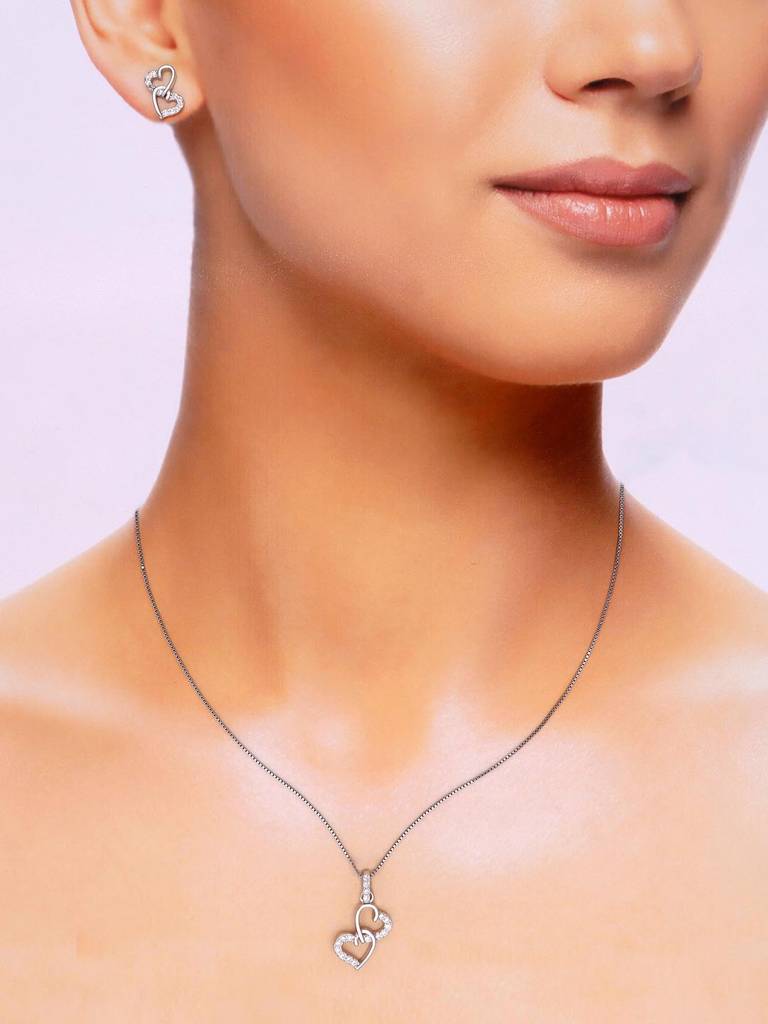 Sterling Bedazzling Beauty Heart Pendant With Chain & Earrings Set : PSCP198-S-NA