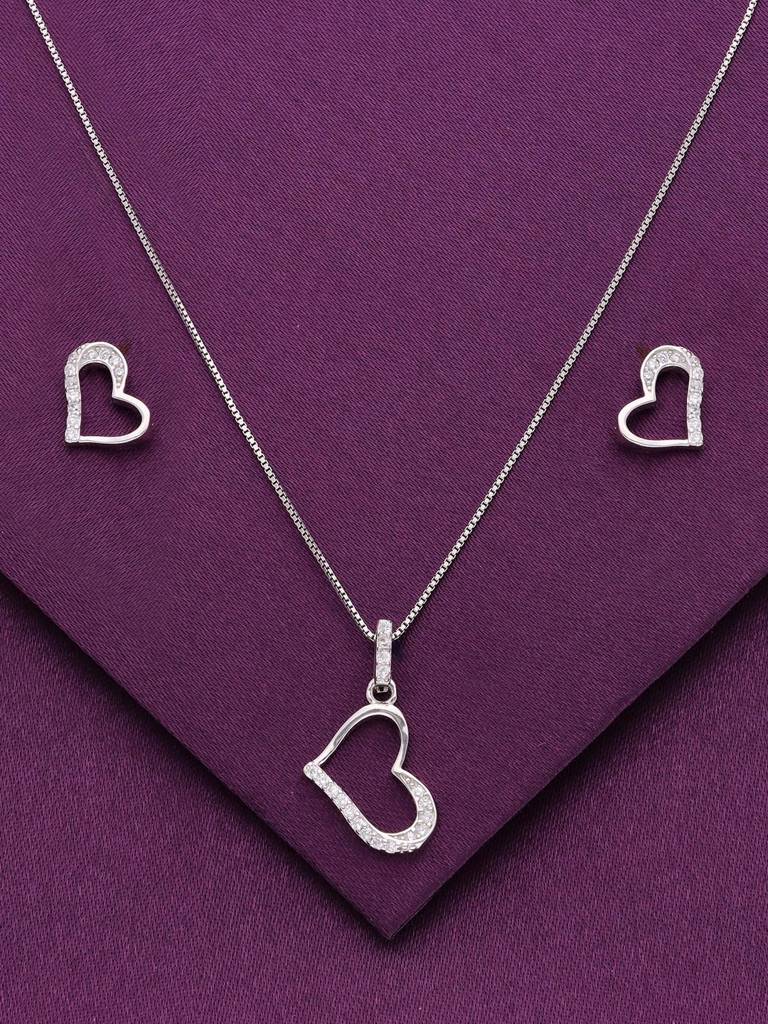 Sterling Show Stopper Heart Pendant With Chain & Earrings Set : PSCP202-S-NA