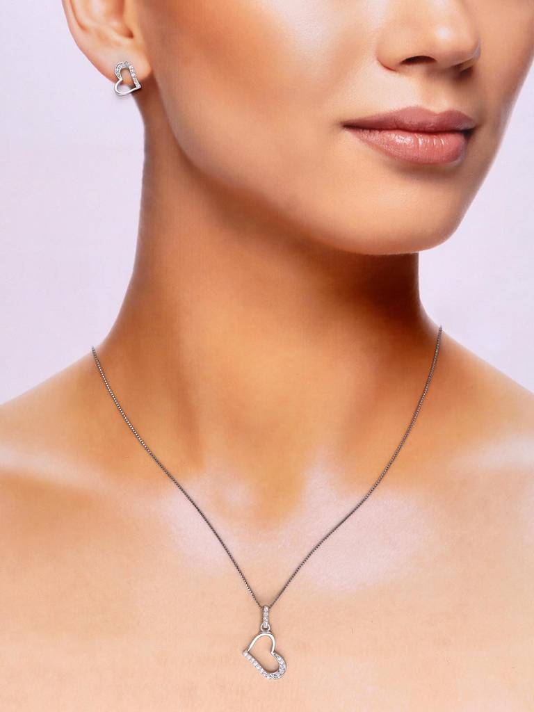 Sterling Show Stopper Heart Pendant With Chain & Earrings Set : PSCP202-S-NA