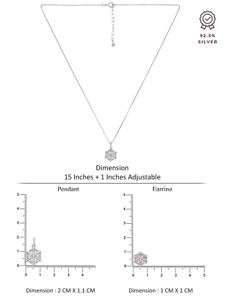 Sterling Snowflake Zircon Pendant With Chain & Earrings Set : PSCP206-S-NA