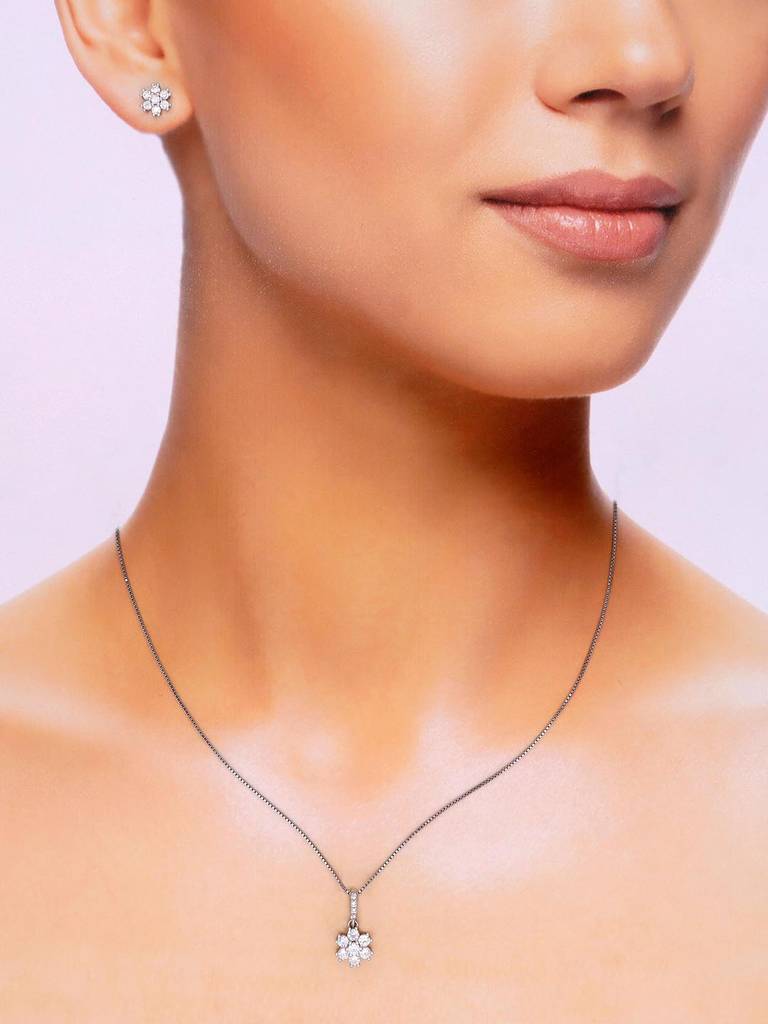 Sterling Floral Pendant With Chain Set : PSCP212-S-NA
