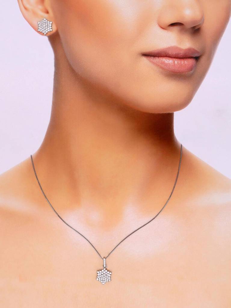 Sterling Snowflake Pendant With Chain Set : PSCP285-S-NA