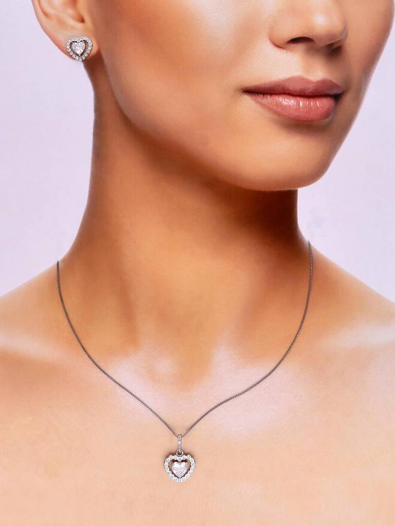 Sterling Silver Heart Pendant With Chain Set : PSCP287-S-NA