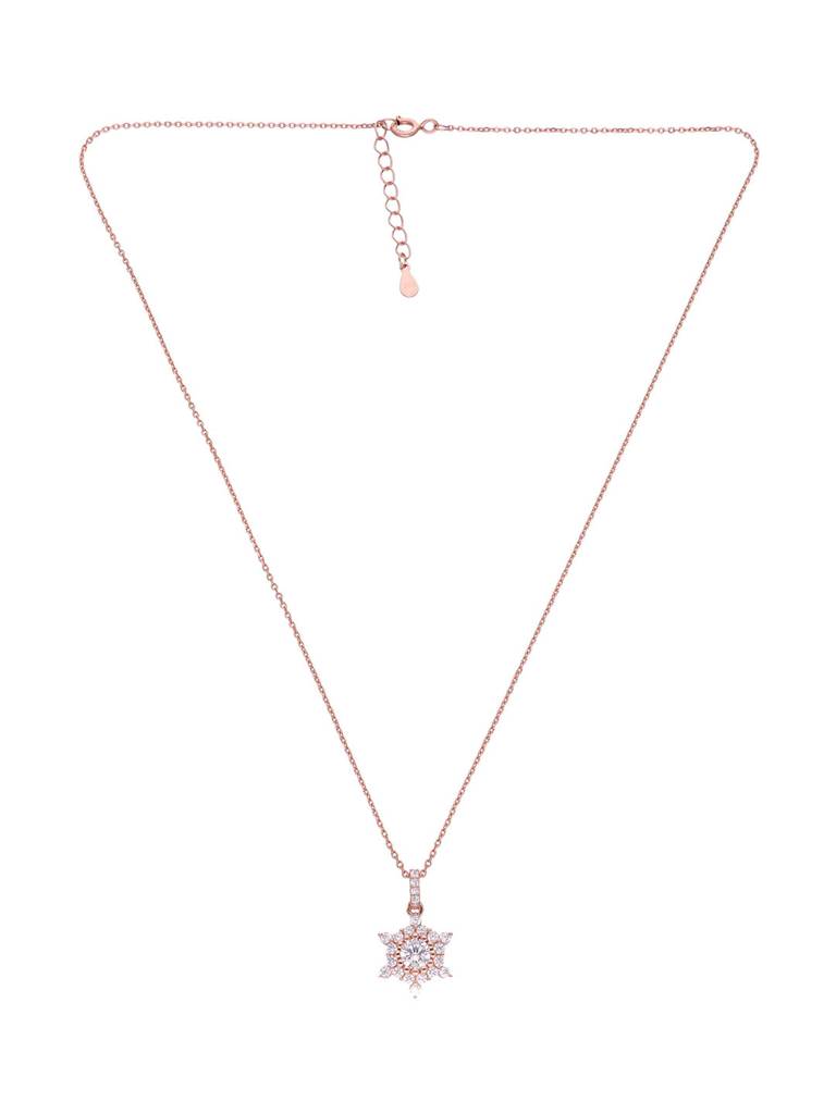 925 Silver Snowflake Pendant With Chain & Earrings Set : PSCP304-RG-NA