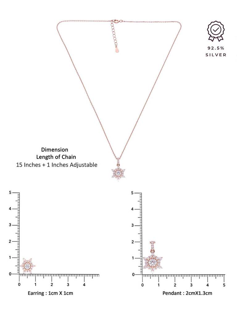 925 Silver Snowflake Pendant With Chain & Earrings Set : PSCP304-RG-NA