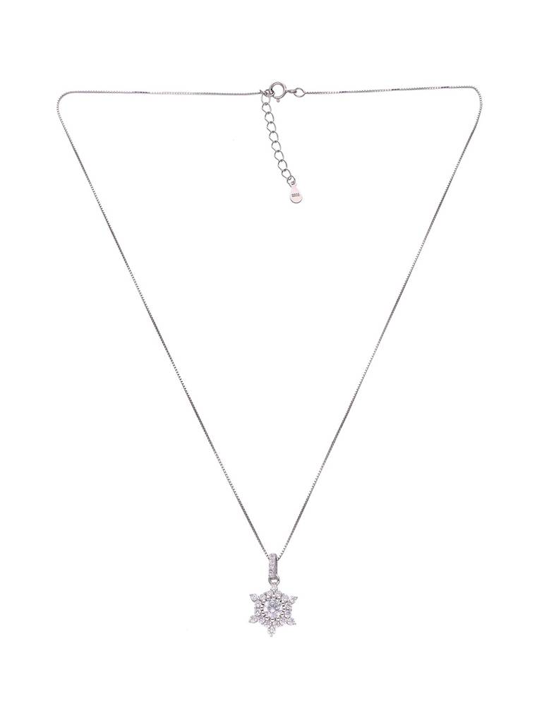 925 Silver Snowflake Pendant With Chain & Earrings Set : PSCP304-S-NA
