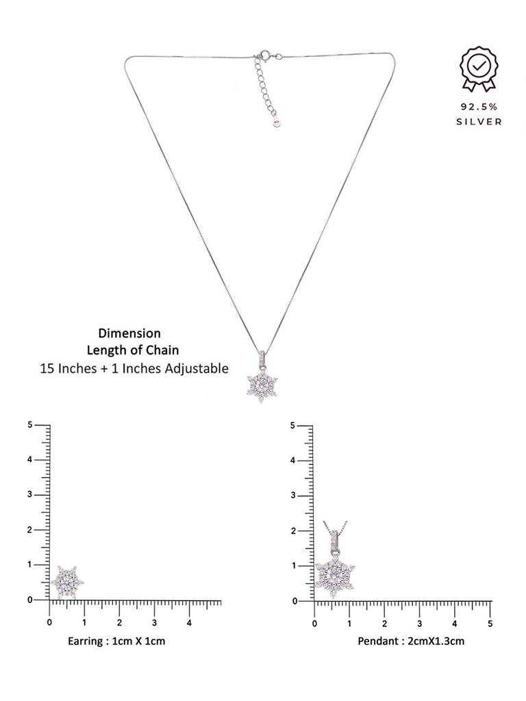 925 Silver Snowflake Pendant With Chain & Earrings Set : PSCP304-S-NA