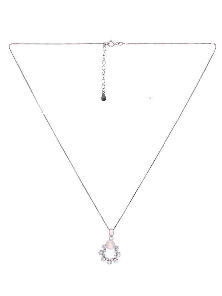 Sterling Zircon Crown Pearl Pendant With Chain & Earrings Set : PSCP66-S-NA