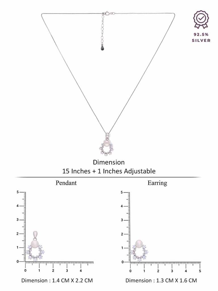 Sterling Zircon Crown Pearl Pendant With Chain & Earrings Set : PSCP66-S-NA