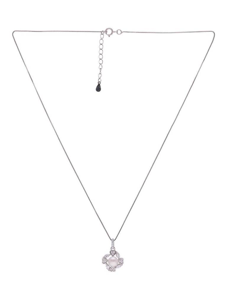 Sterling Diamond Hearts & Pearl Pendant With Chain & Earrings Set : PSCP72-S-NA
