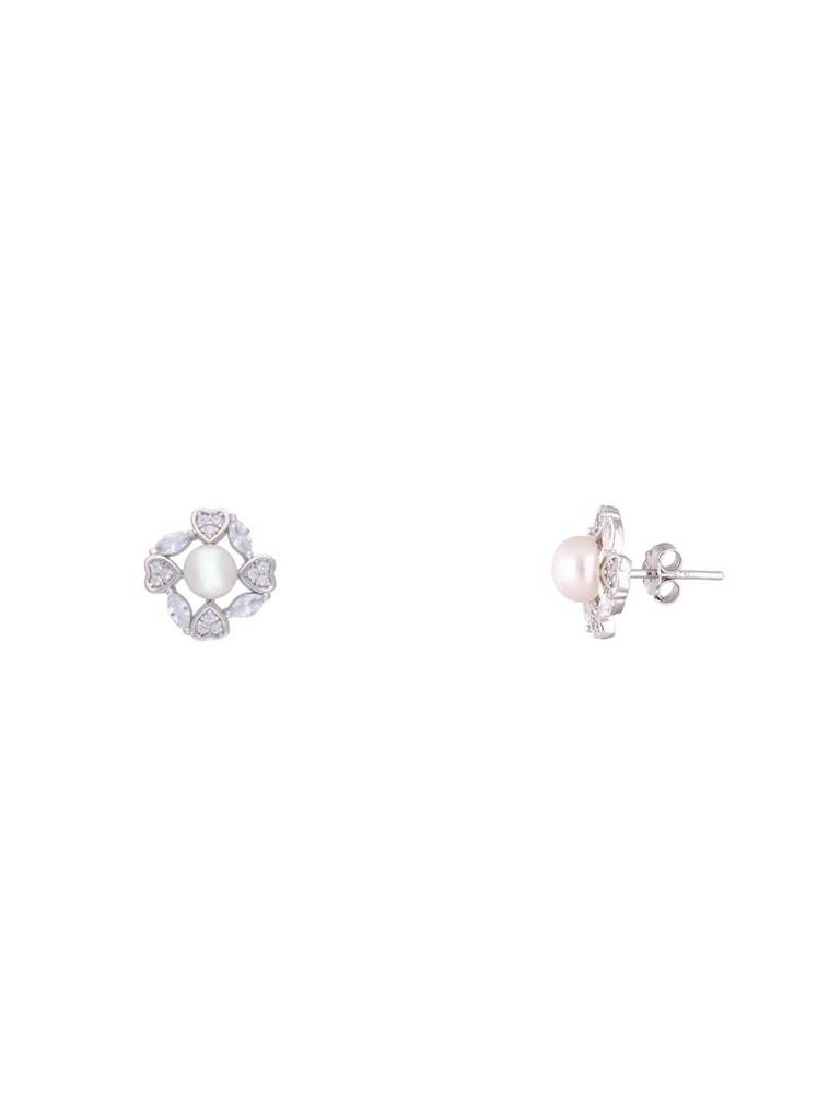 Sterling Diamond Hearts & Pearl Pendant With Chain & Earrings Set : PSCP72-S-NA