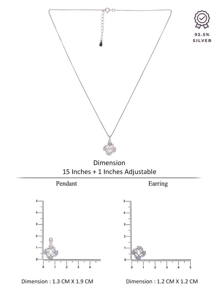 Sterling Diamond Hearts & Pearl Pendant With Chain & Earrings Set : PSCP72-S-NA