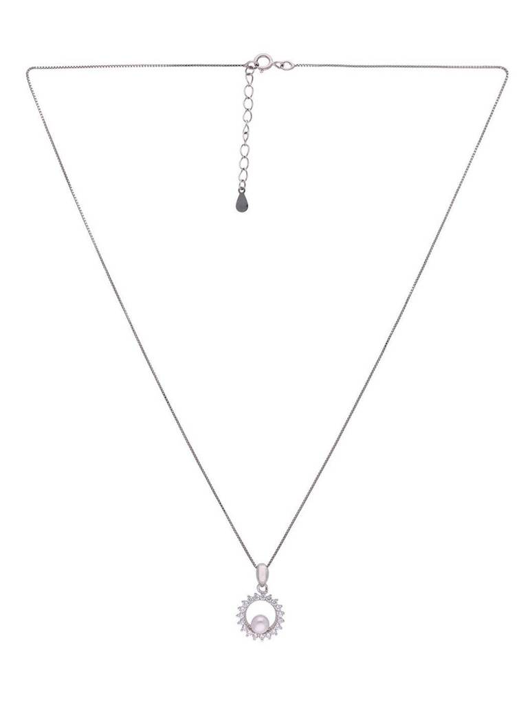 Sterling Dainty Diamante Pearl Pendant With Chain & Earrings Set : PSCP78-S-NA