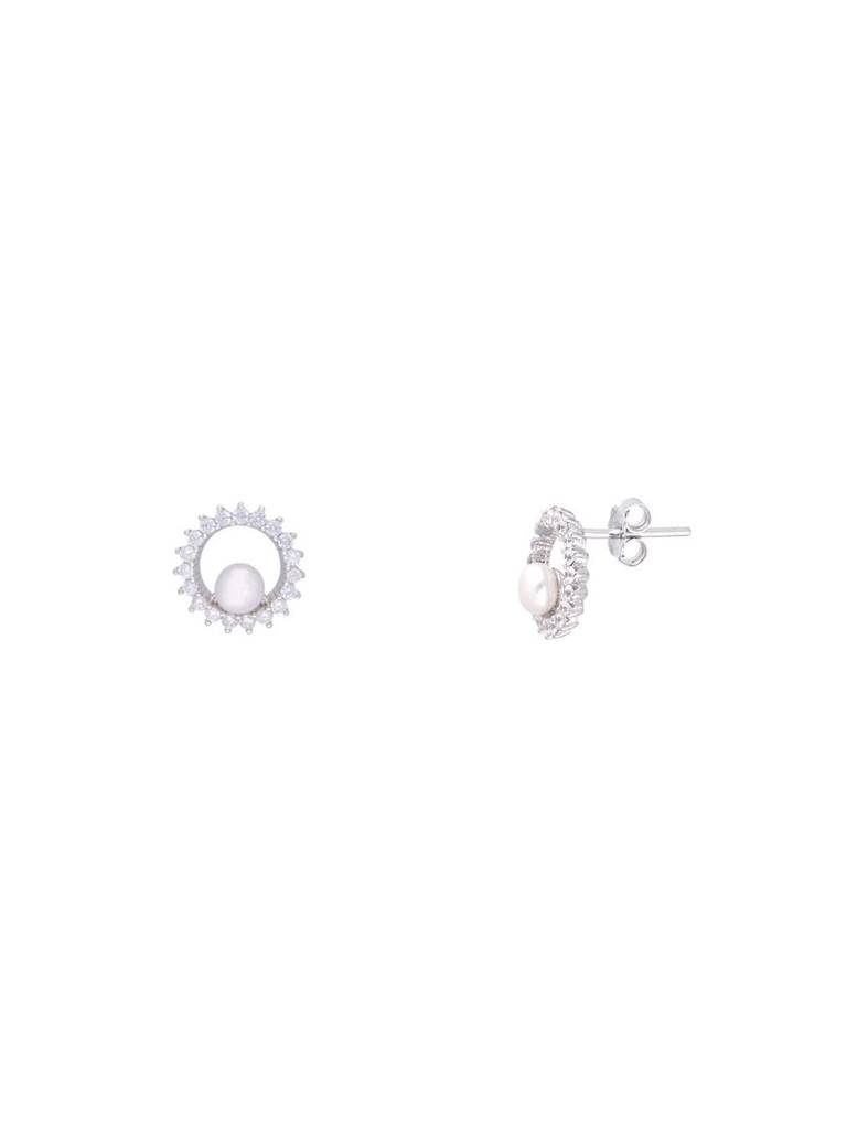 Sterling Dainty Diamante Pearl Pendant With Chain & Earrings Set : PSCP78-S-NA