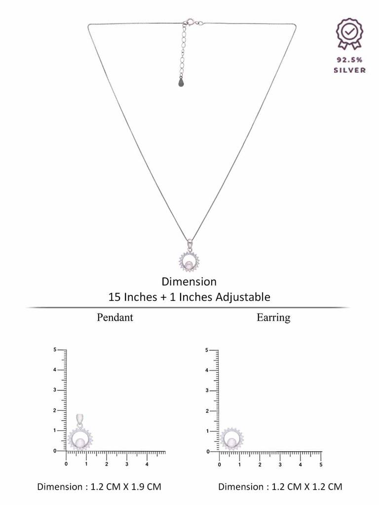 Sterling Dainty Diamante Pearl Pendant With Chain & Earrings Set : PSCP78-S-NA