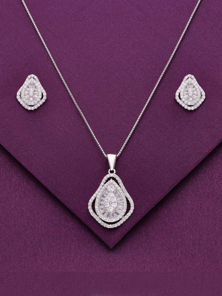 Sterling Glamour Zircon Pendant With Chain & Earrings Set : PSCP86-S-NA
