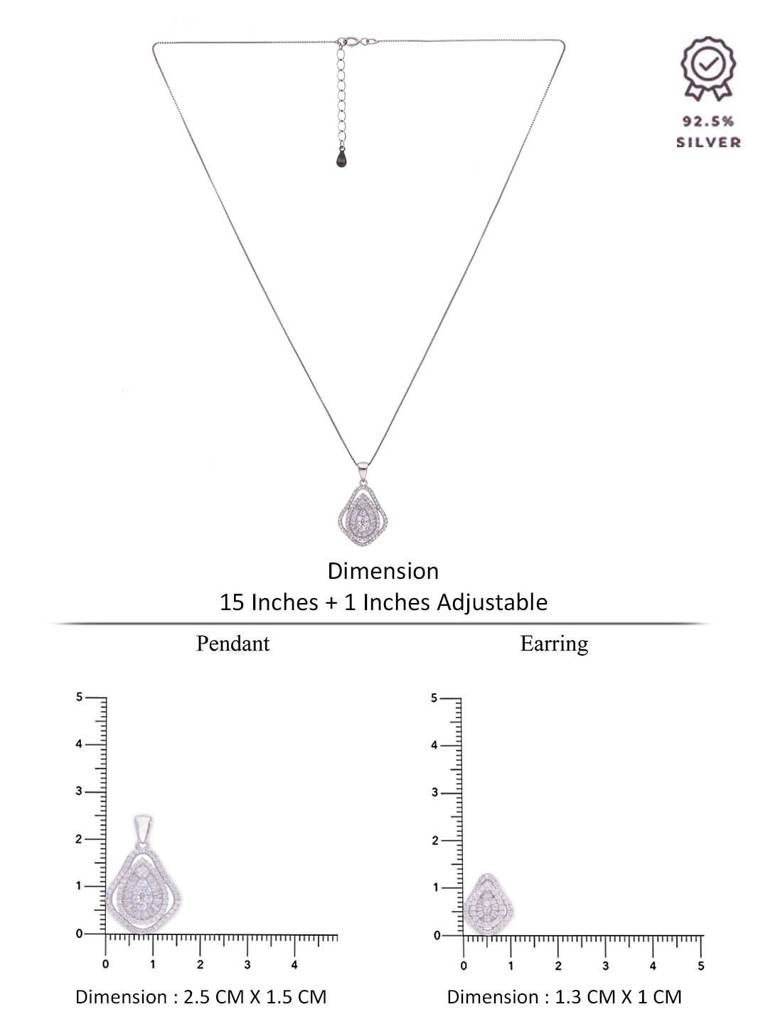 Sterling Glamour Zircon Pendant With Chain & Earrings Set : PSCP86-S-NA