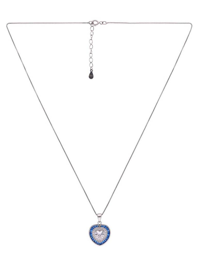 Sterling Royal Blue Diamond Heart Earrings & Pendant With Chain Set : PSCP88-S-NA