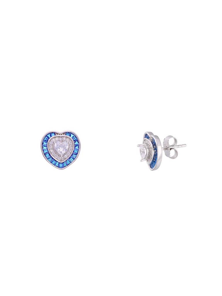 Sterling Royal Blue Diamond Heart Earrings & Pendant With Chain Set : PSCP88-S-NA