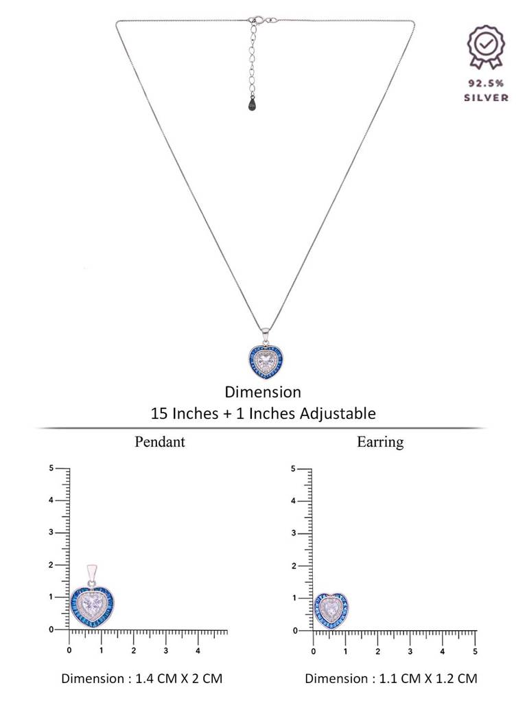 Sterling Royal Blue Diamond Heart Earrings & Pendant With Chain Set : PSCP88-S-NA