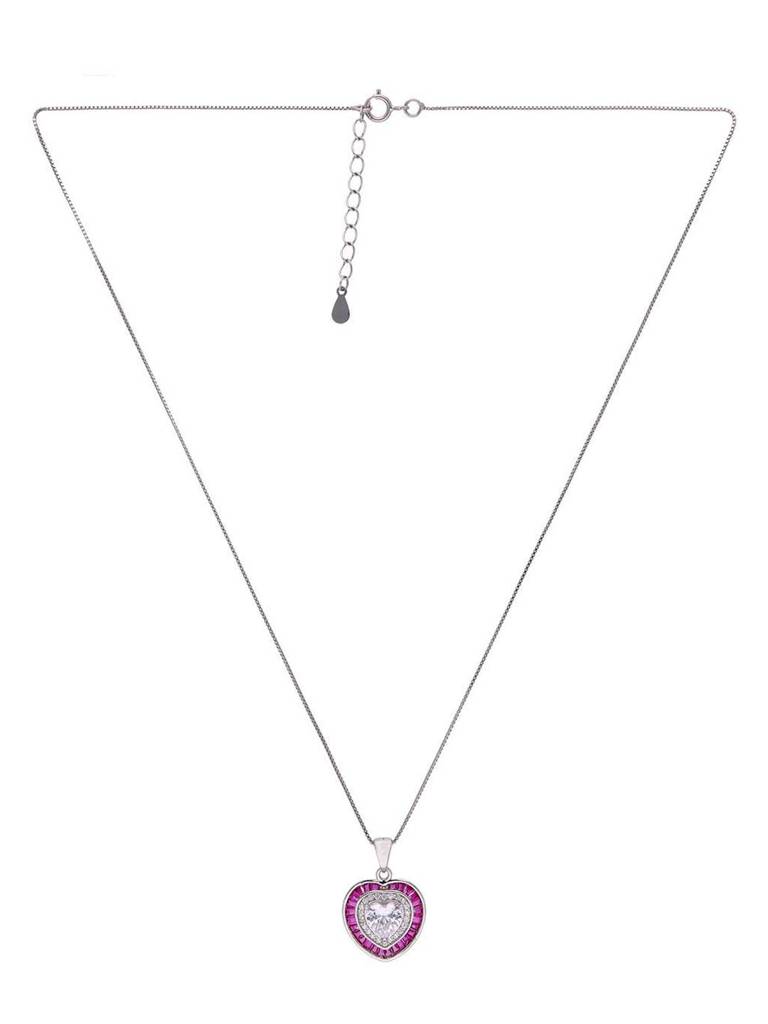 Sterling Royal Pink Diamond Heart Earrings & Pendant With Chain Set : PSCP89-S-NA