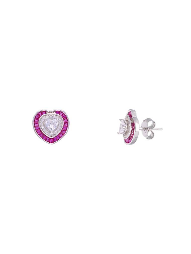 Sterling Royal Pink Diamond Heart Earrings & Pendant With Chain Set : PSCP89-S-NA