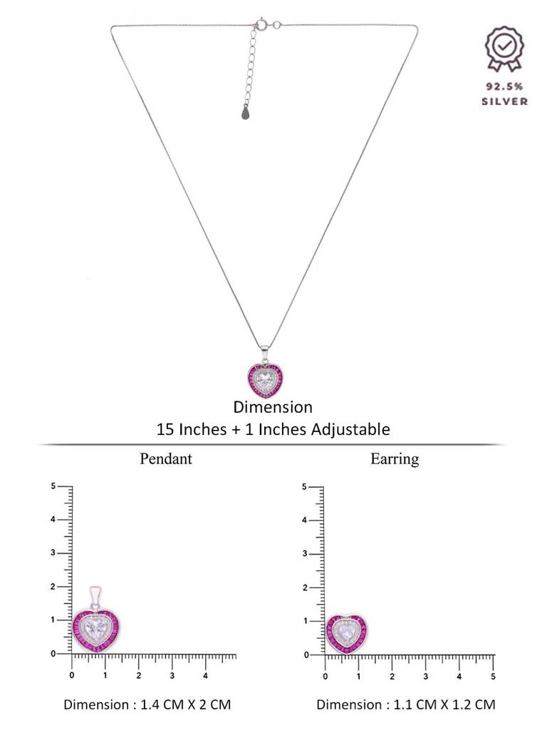 Sterling Royal Pink Diamond Heart Earrings & Pendant With Chain Set : PSCP89-S-NA
