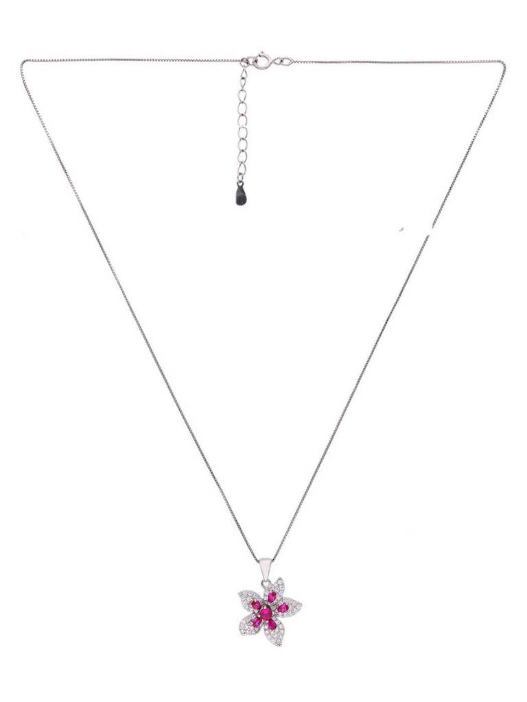 Sterling Shimmering Green Blossoms Zircon Pendant With Chain & Earrings Set : PSCP93-S-NA